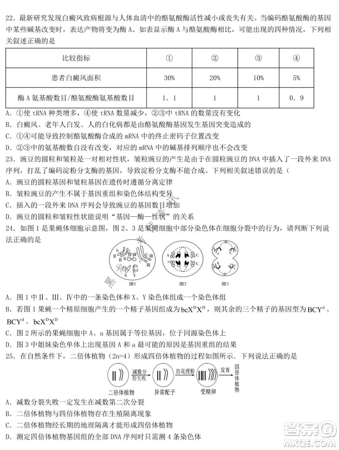 哈爾濱市第九中學2021-2022學年度上學期期中考試高三生物試題及答案