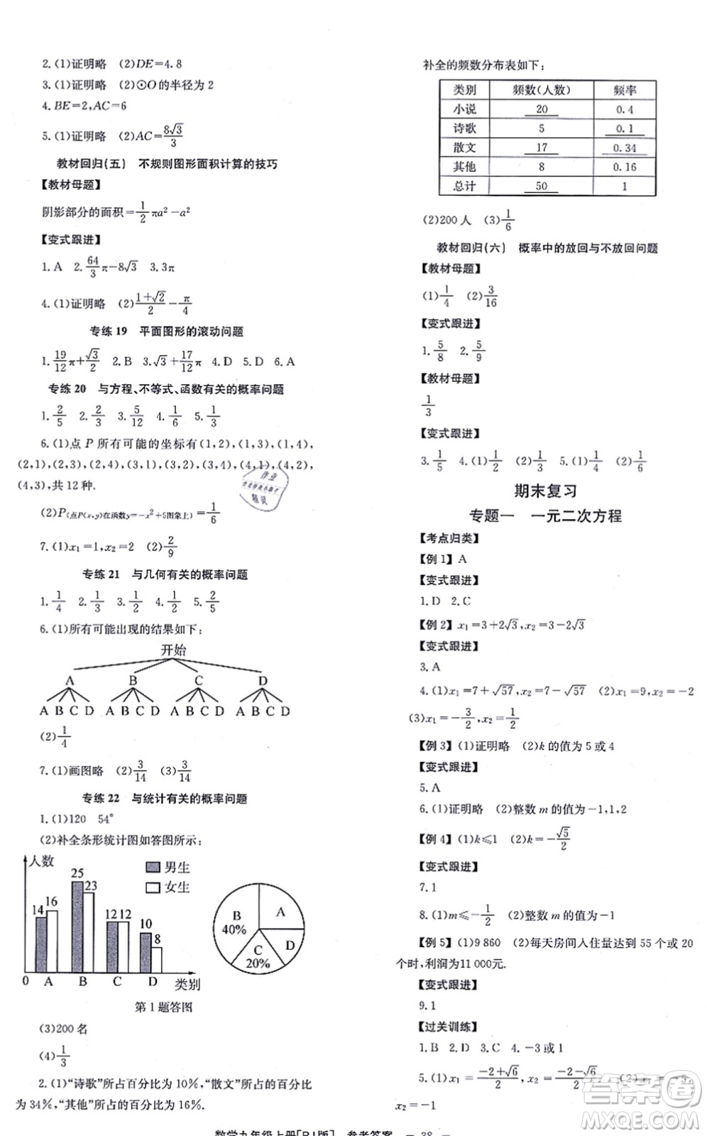 北京時代華文書局2021全效學習學業(yè)評價方案九年級數學上冊RJ人教版答案