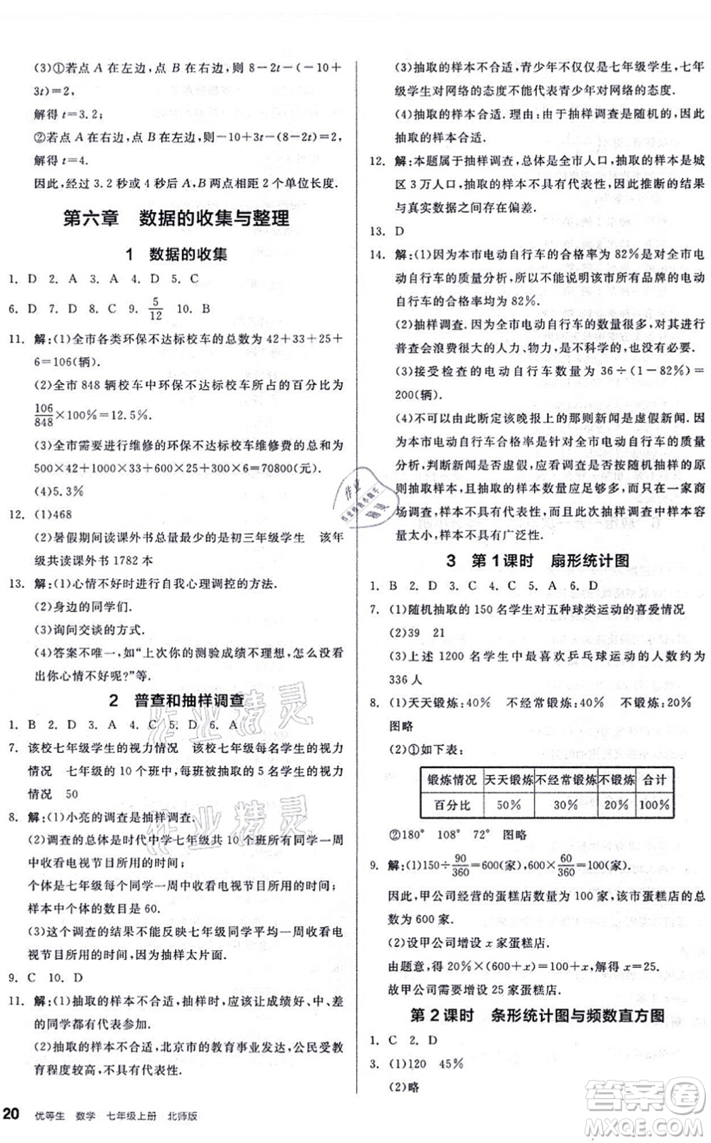 陽光出版社2021練就優(yōu)等生同步作業(yè)七年級(jí)數(shù)學(xué)上冊(cè)BS北師版答案