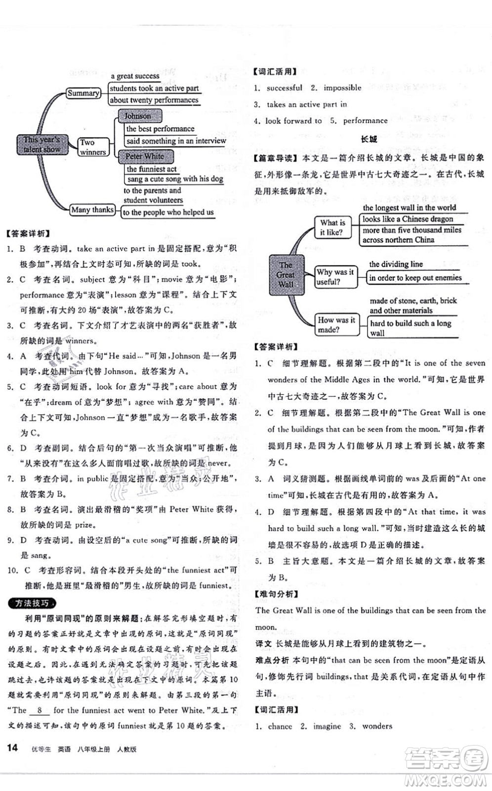 陽(yáng)光出版社2021練就優(yōu)等生八年級(jí)英語(yǔ)上冊(cè)RJ人教版答案