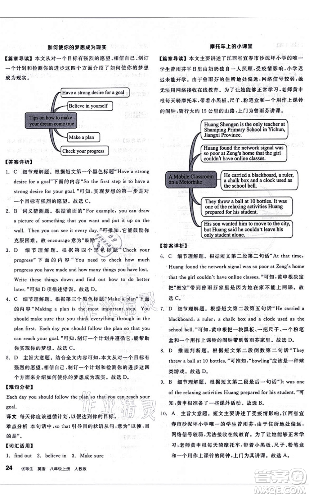 陽(yáng)光出版社2021練就優(yōu)等生八年級(jí)英語(yǔ)上冊(cè)RJ人教版答案