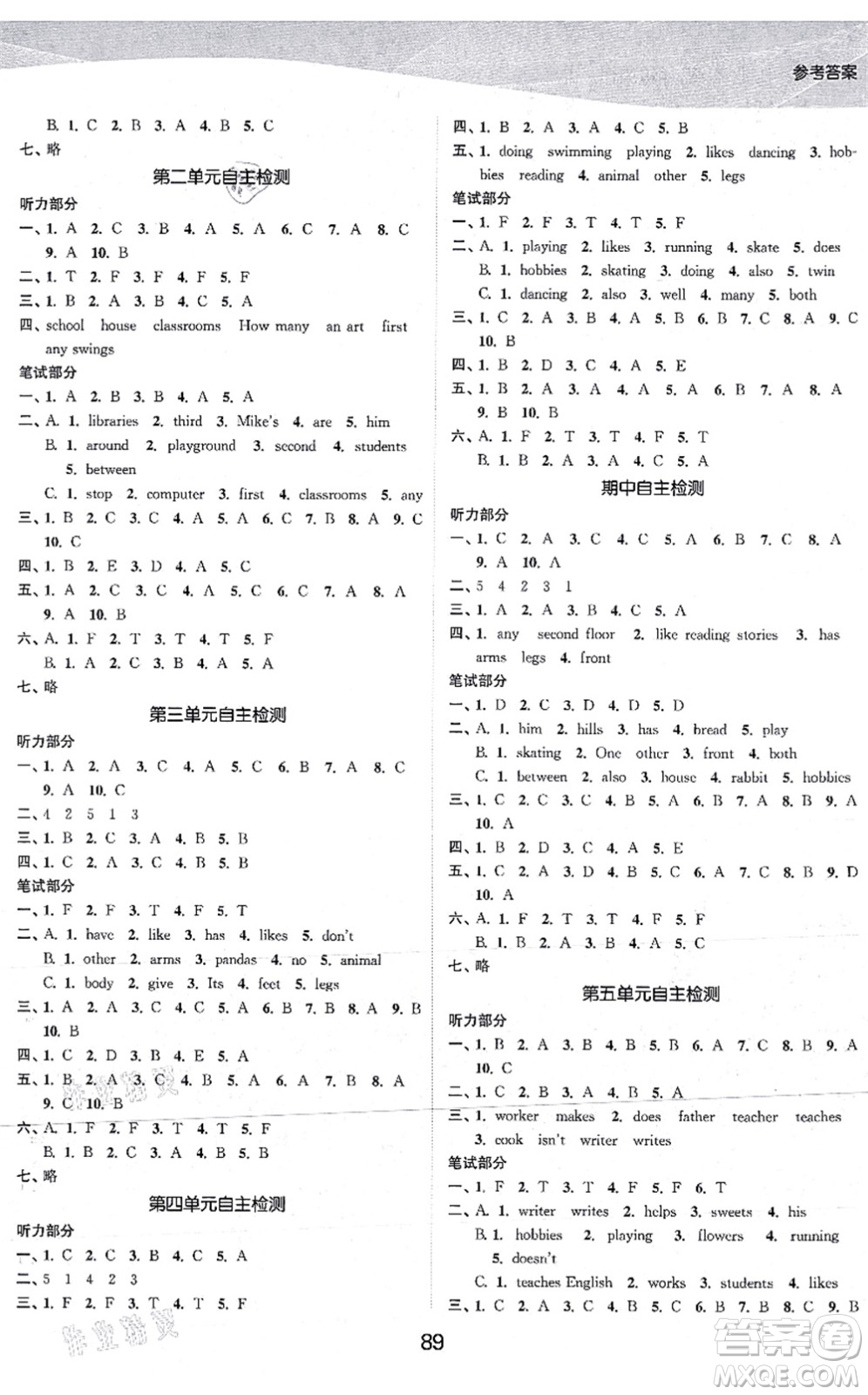 江蘇人民出版社2021高效精練提優(yōu)作業(yè)本五年級英語上冊譯林版答案