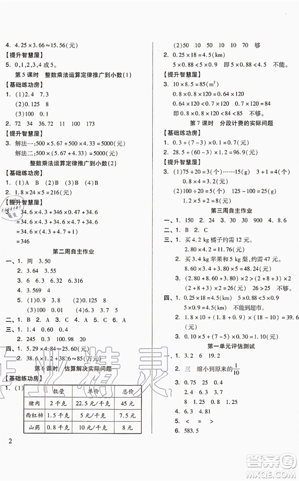 山東科學(xué)技術(shù)出版社2021新思維伴你學(xué)配單元達(dá)標(biāo)測試卷五年級(jí)數(shù)學(xué)上冊(cè)人教版答案