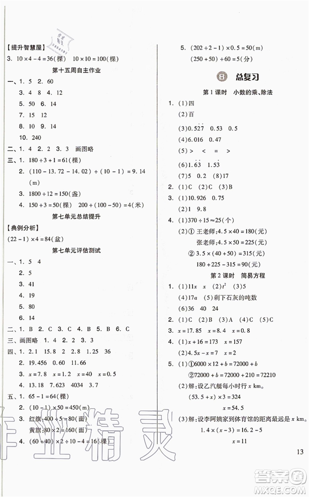 山東科學(xué)技術(shù)出版社2021新思維伴你學(xué)配單元達(dá)標(biāo)測試卷五年級(jí)數(shù)學(xué)上冊(cè)人教版答案