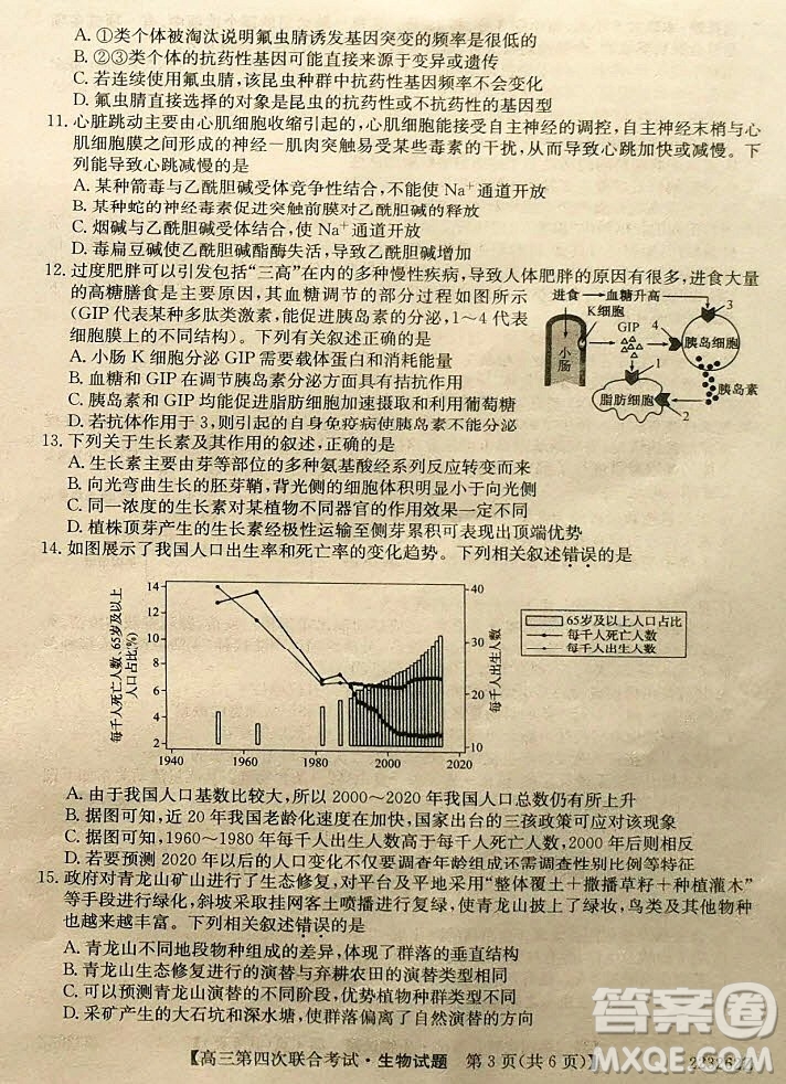 2022屆遼寧省名校高三第四次聯(lián)合考試高三生物試題及答案