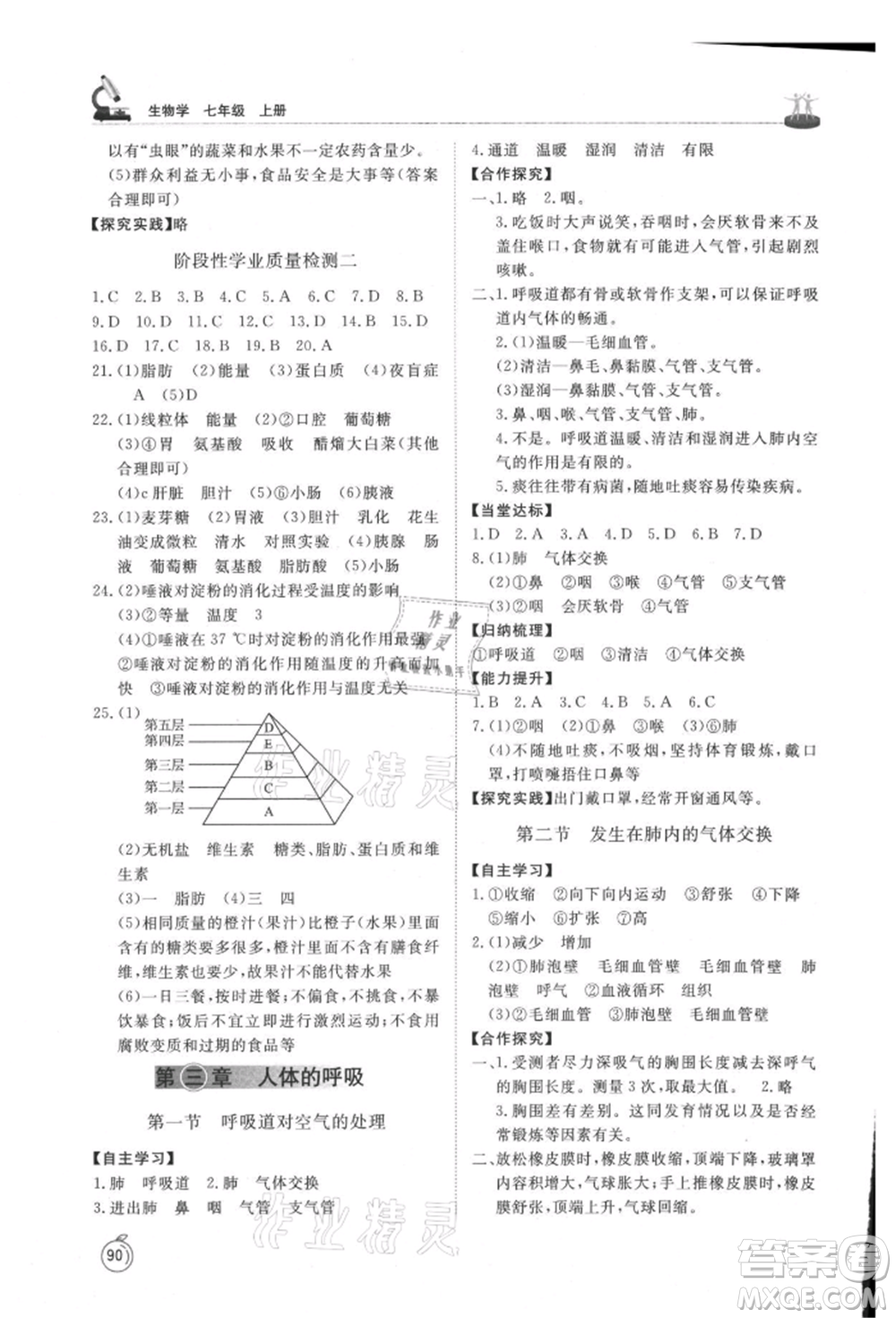 山東友誼出版社2021初中同步練習冊五四制七年級生物上冊魯科版參考答案