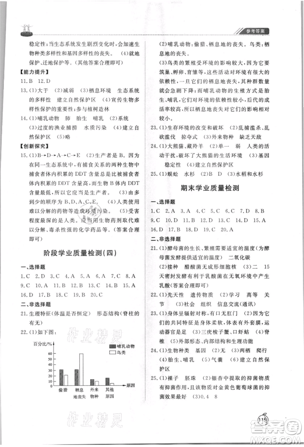 山東友誼出版社2021初中同步練習(xí)冊五四制八年級生物上冊人教版山東專用參考答案