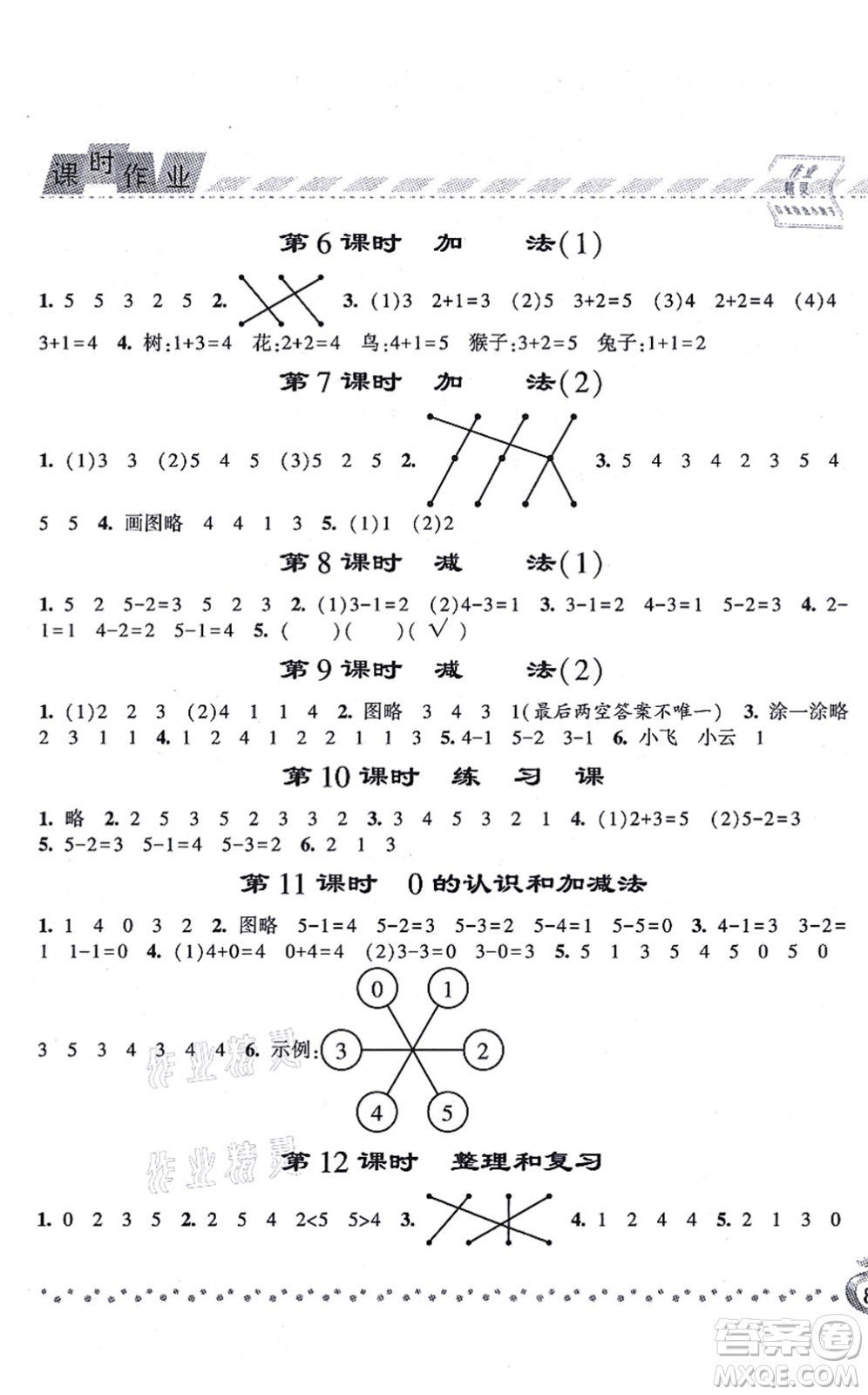 寧夏人民教育出版社2021經(jīng)綸學典課時作業(yè)一年級數(shù)學上冊RJ人教版答案