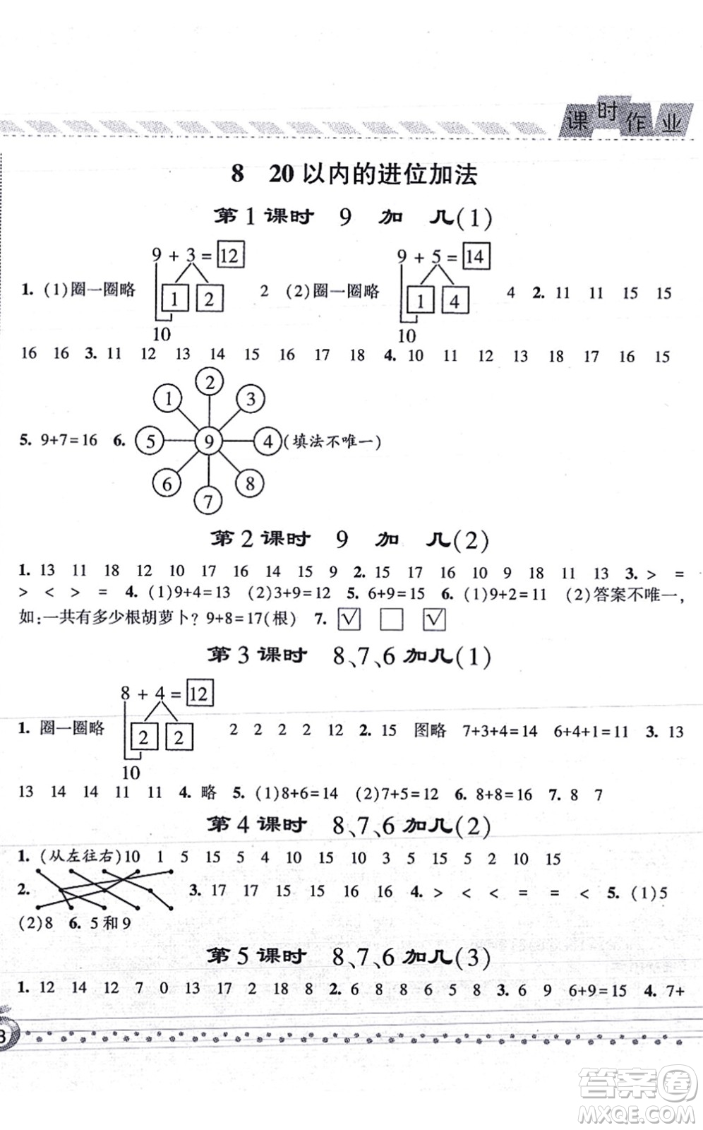 寧夏人民教育出版社2021經(jīng)綸學典課時作業(yè)一年級數(shù)學上冊RJ人教版答案