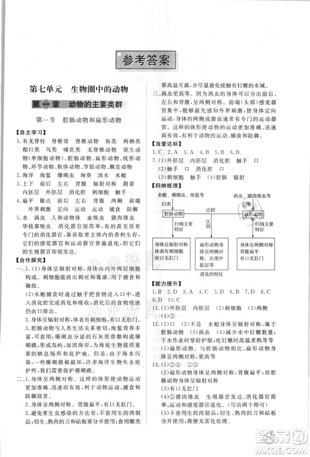 山東友誼出版社2021初中同步練習冊五四制八年級生物上冊魯科版參考答案