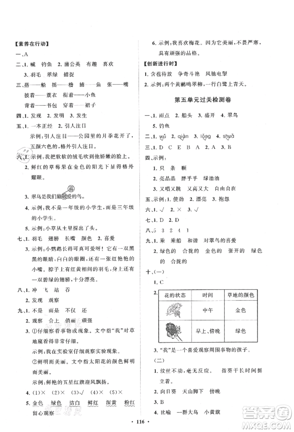 山東教育出版社2021小學(xué)同步練習(xí)冊分層卷三年級(jí)語文上冊人教版參考答案