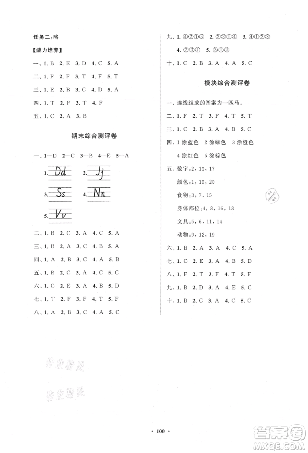 山東教育出版社2021小學同步練習冊分層卷三年級英語上冊人教版參考答案