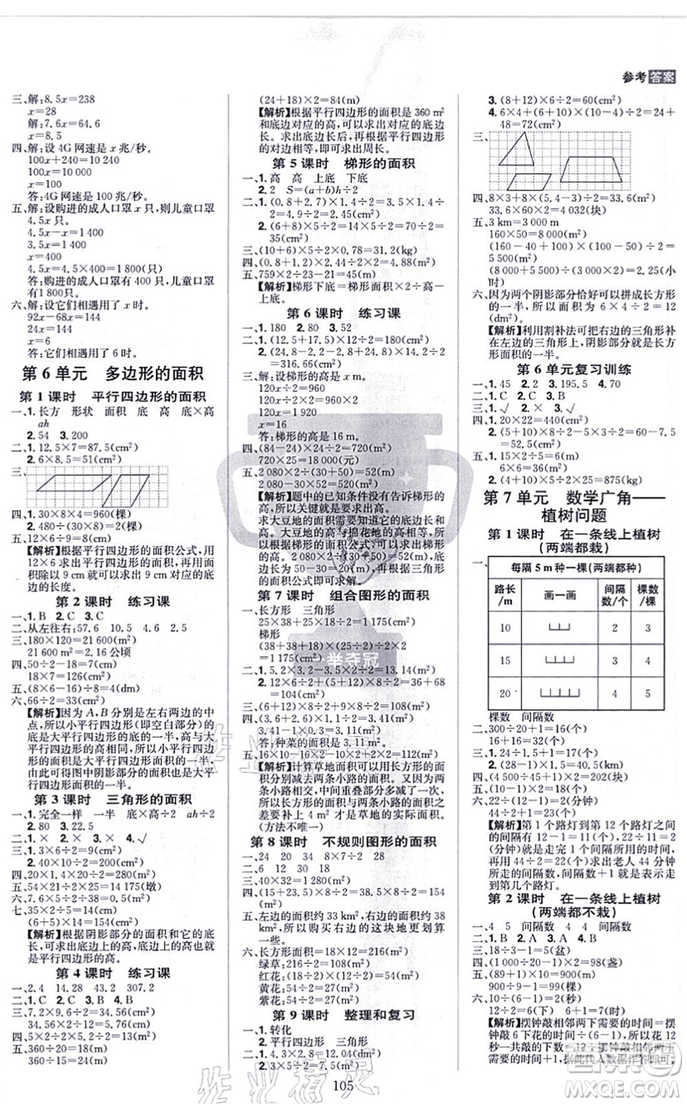 江西美術(shù)出版社2021龍門之星五年級(jí)數(shù)學(xué)上冊(cè)RJ人教版答案