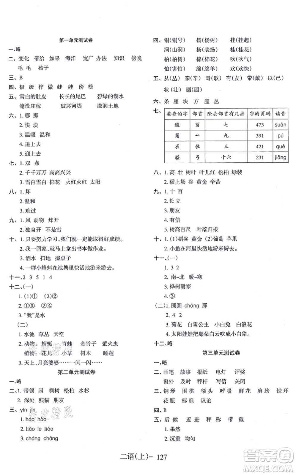 北方婦女兒童出版社2021小學語文學習好幫手二年級上冊人教版答案