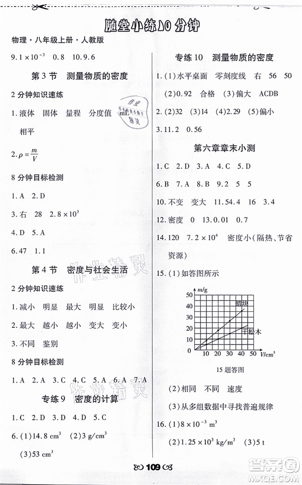 海南出版社2021千里馬隨堂小練10分鐘八年級(jí)物理上冊(cè)人教版答案