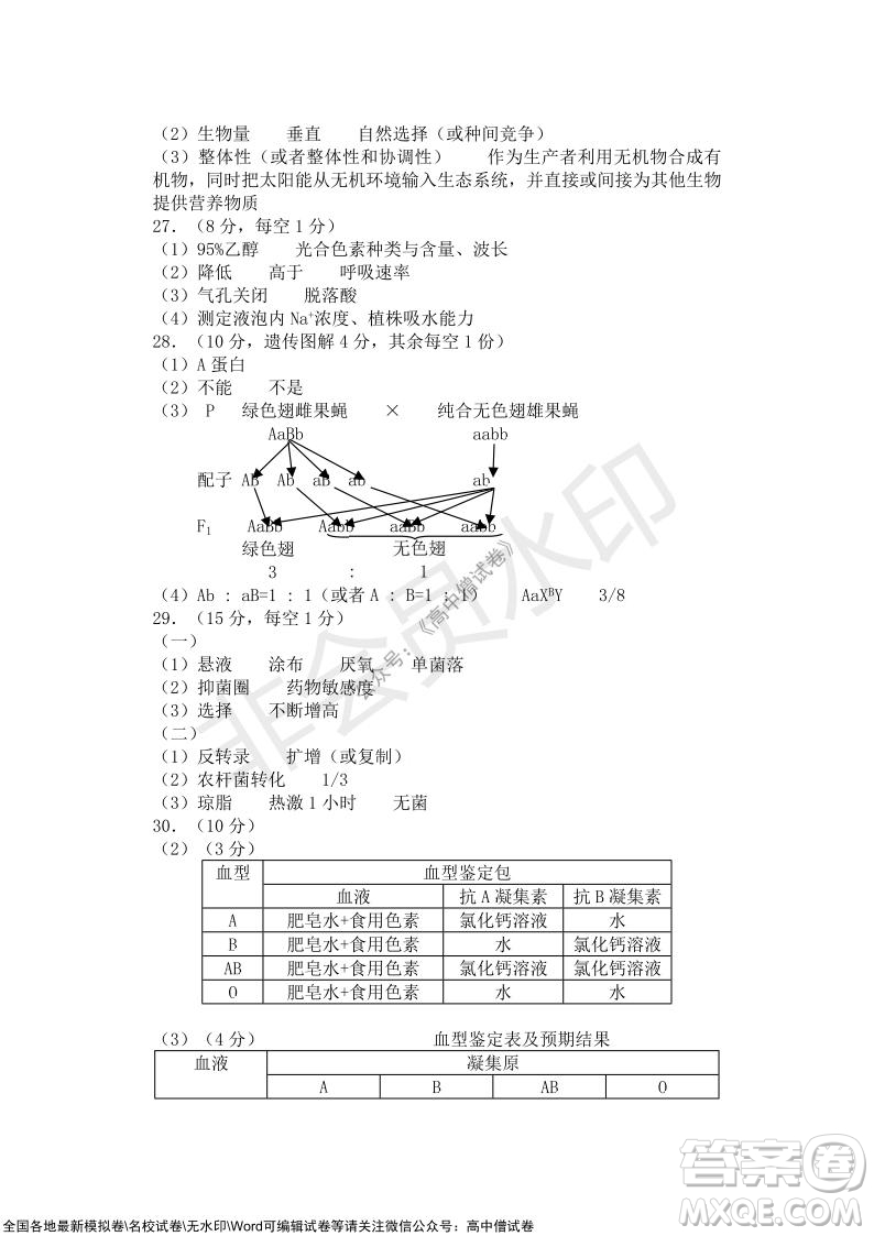 2021年山水聯(lián)盟12月聯(lián)考高三生物試題及答案