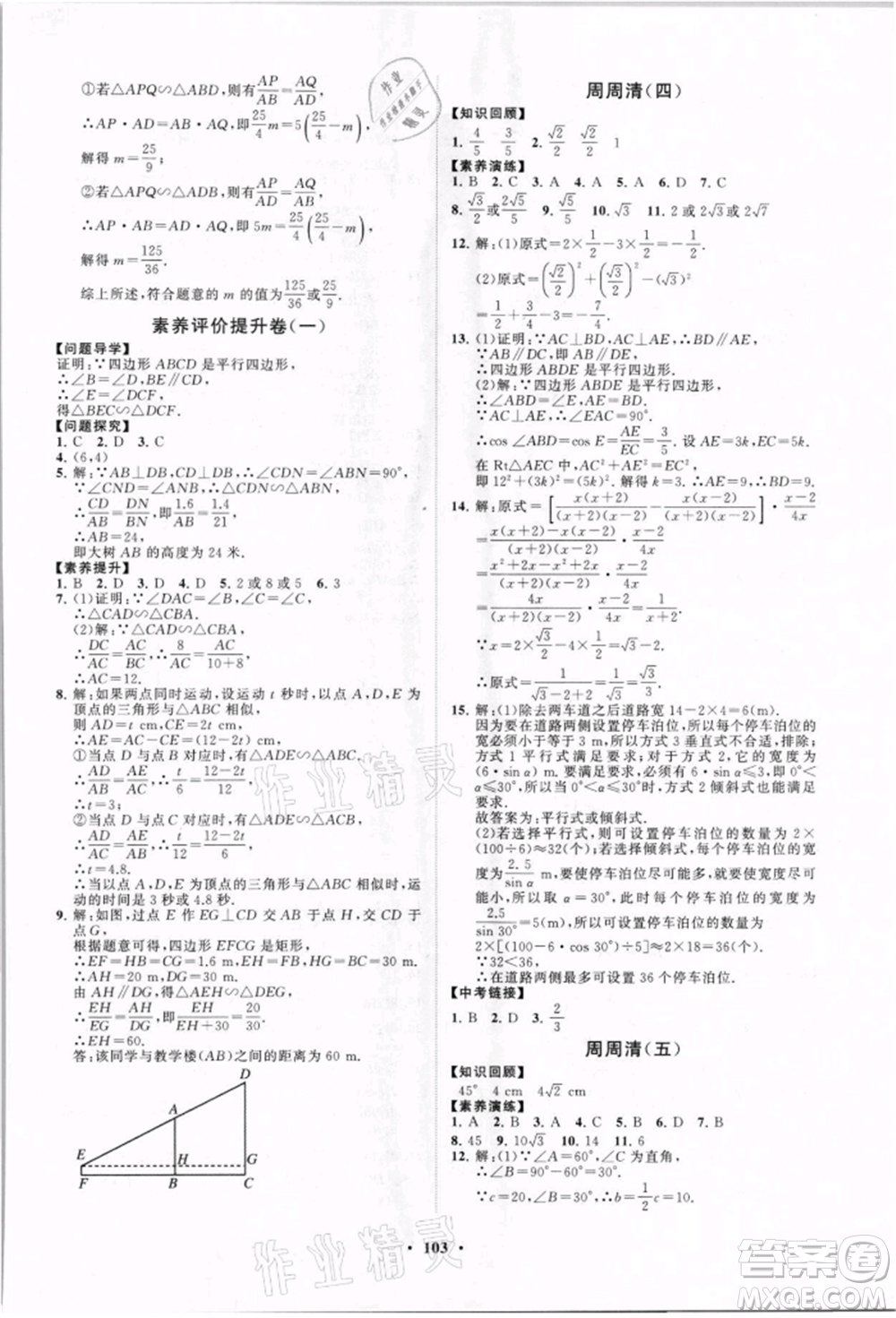 山東教育出版社2021初中同步練習(xí)冊(cè)分層卷九年級(jí)數(shù)學(xué)上冊(cè)青島版參考答案