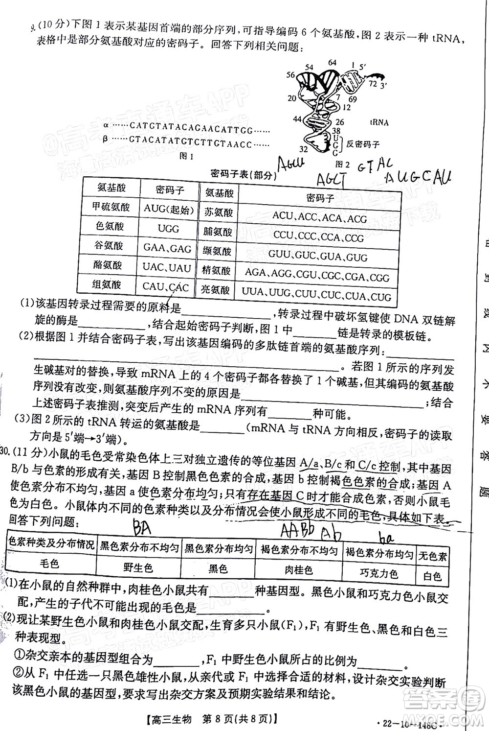 2022屆江西金太陽高三12月聯(lián)考生物試題及答案