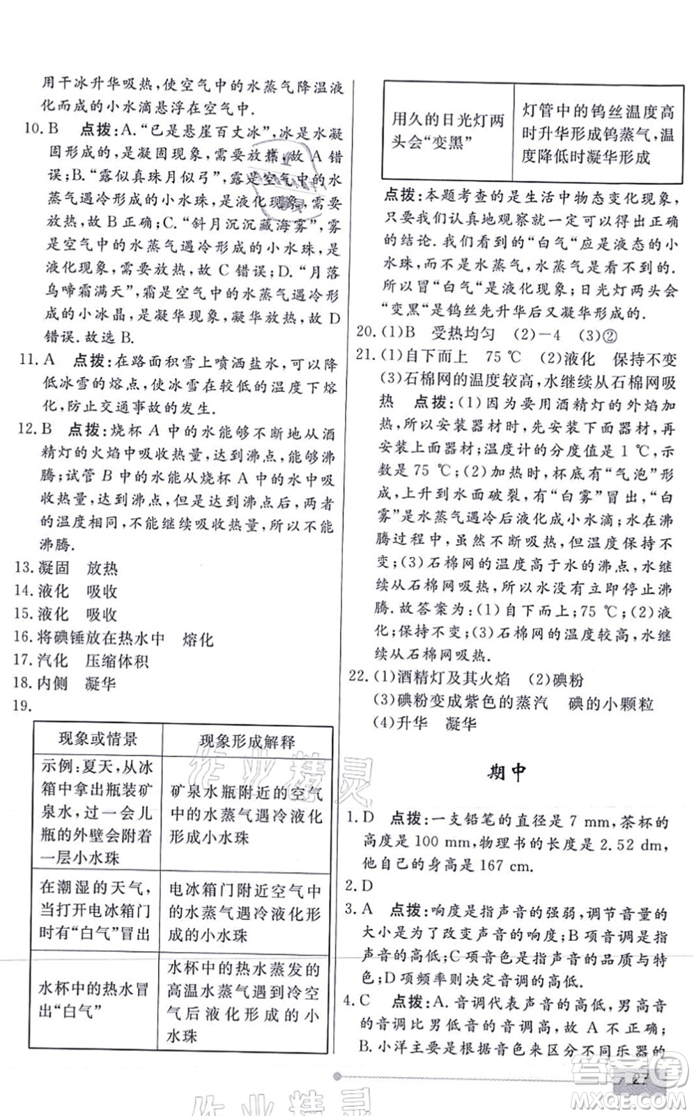 陽(yáng)光出版社2021學(xué)考2+1隨堂10分鐘平行性測(cè)試題八年級(jí)物理上冊(cè)RJ人教版答案