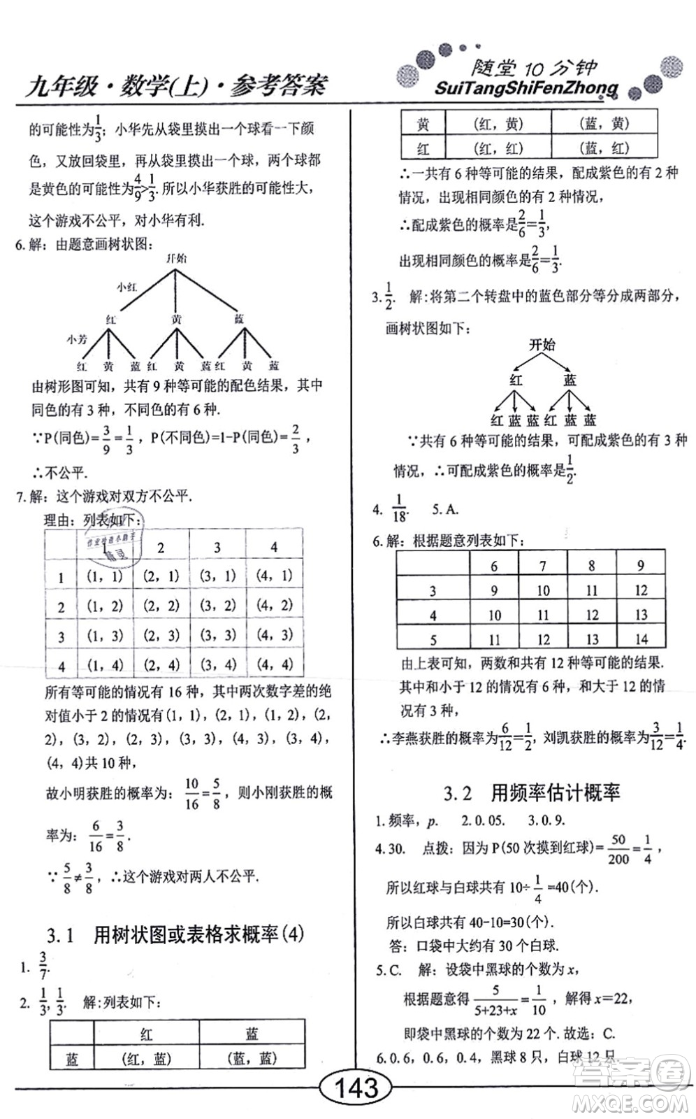 陽光出版社2021學(xué)考2+1隨堂10分鐘平行性測試題九年級數(shù)學(xué)上冊BS北師版答案