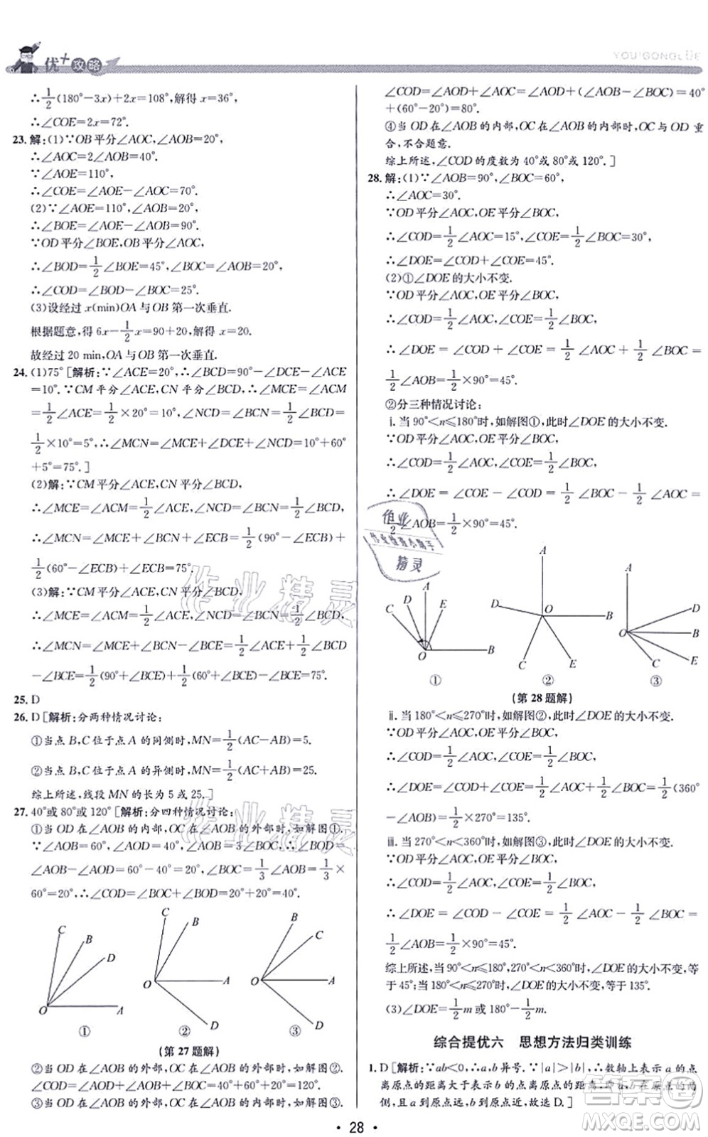 浙江人民出版社2021優(yōu)+攻略七年級數(shù)學(xué)上冊Z浙教版答案