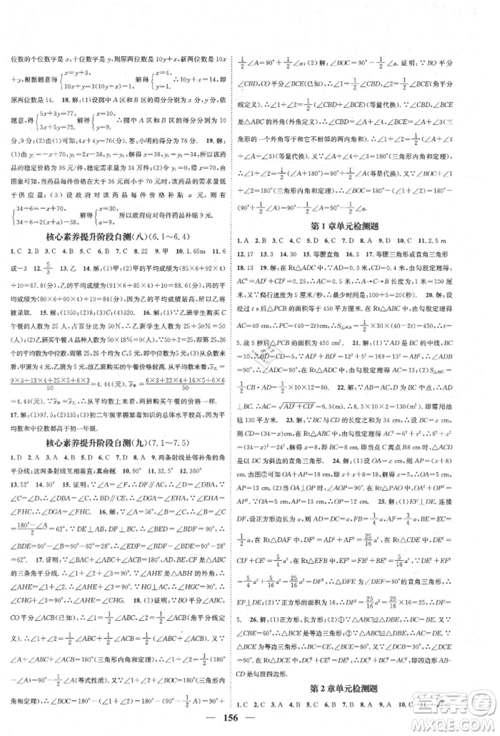 天津科學技術(shù)出版社2021智慧學堂核心素養(yǎng)提升法八年級數(shù)學上冊北師大版參考答案