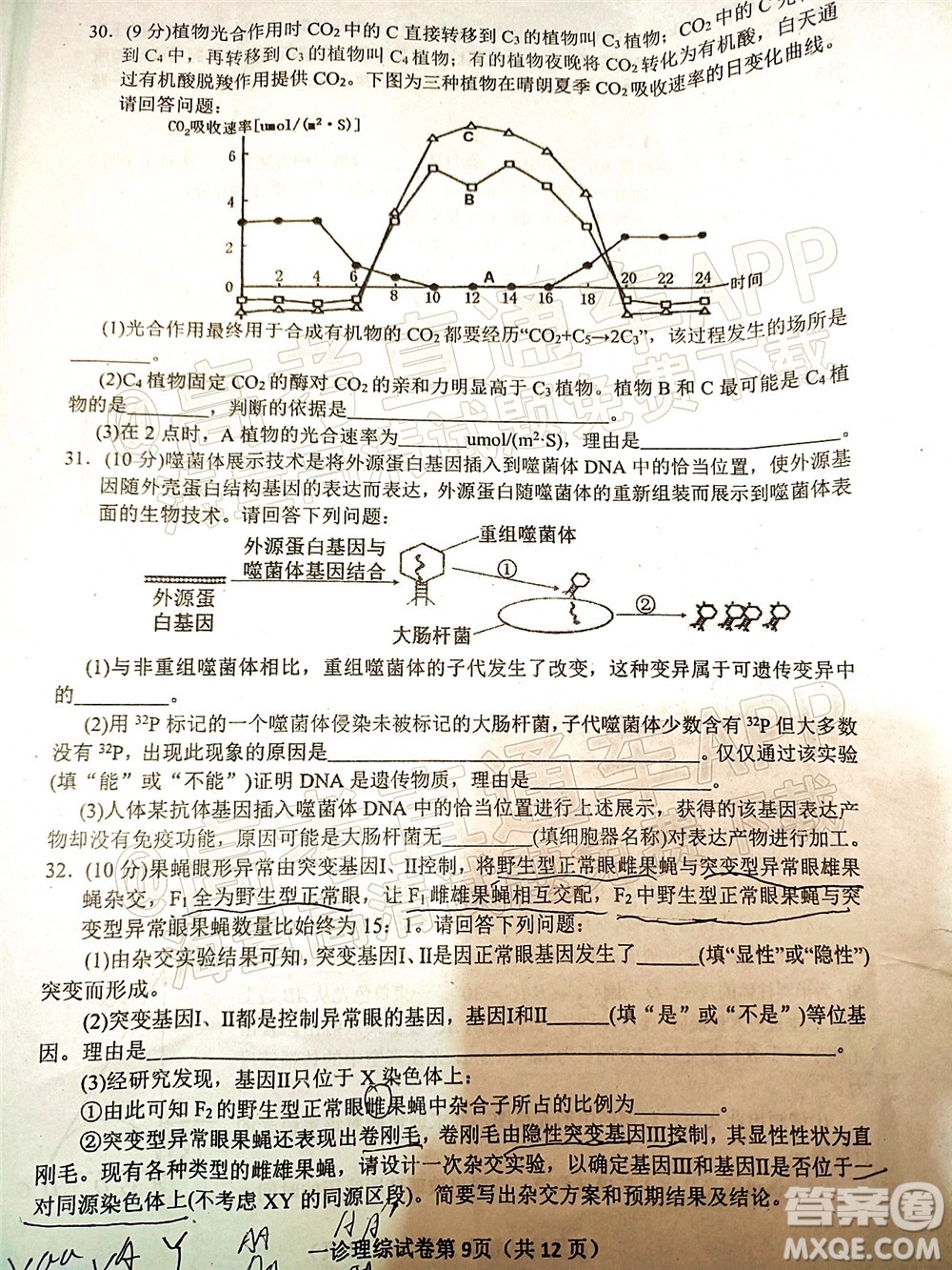 達(dá)州市普通高中2022屆第一次診斷性測試?yán)砜凭C合試題及答案