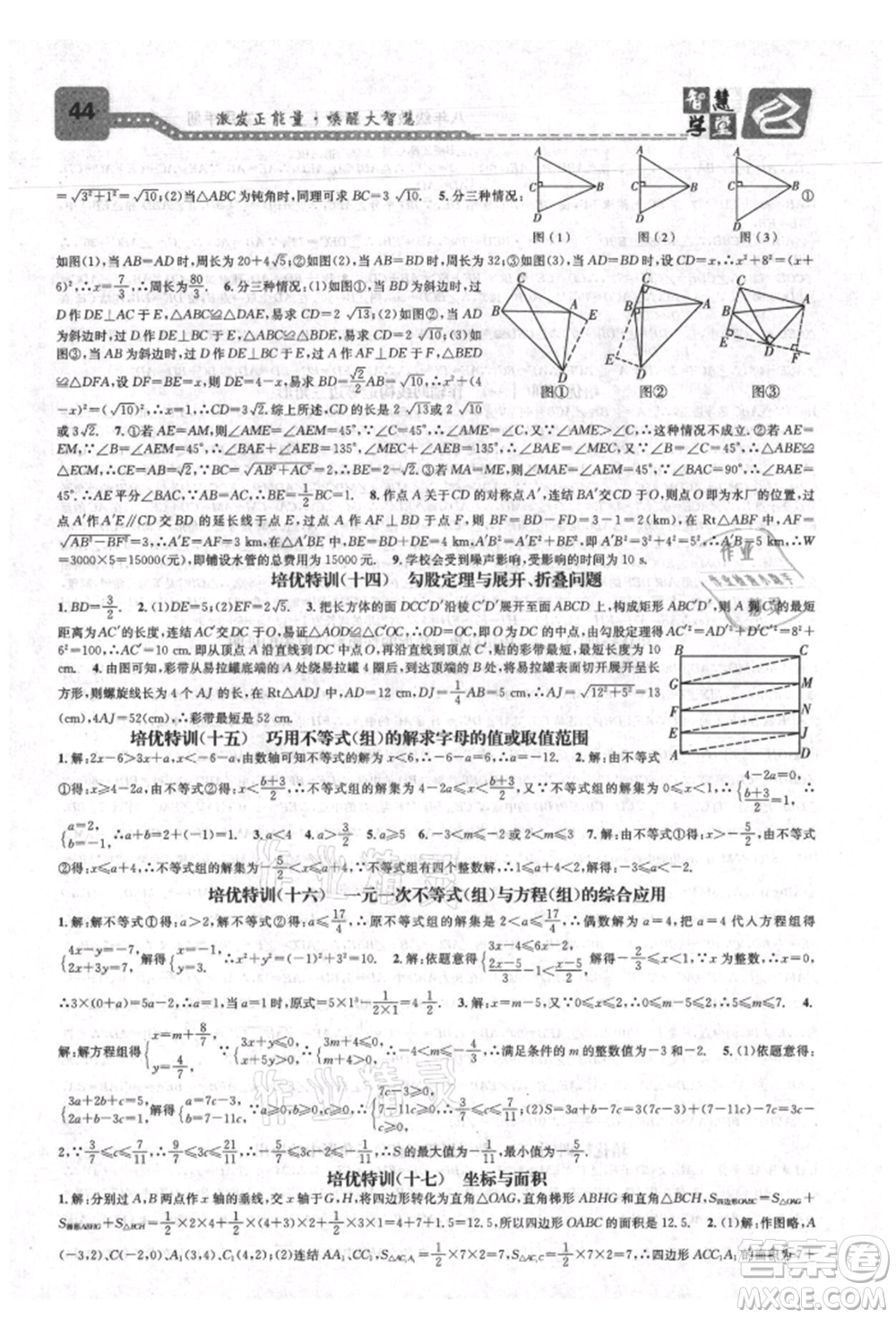 天津科學(xué)技術(shù)出版社2021智慧學(xué)堂核心素養(yǎng)提升法八年級數(shù)學(xué)上冊浙教版浙江專版參考答案