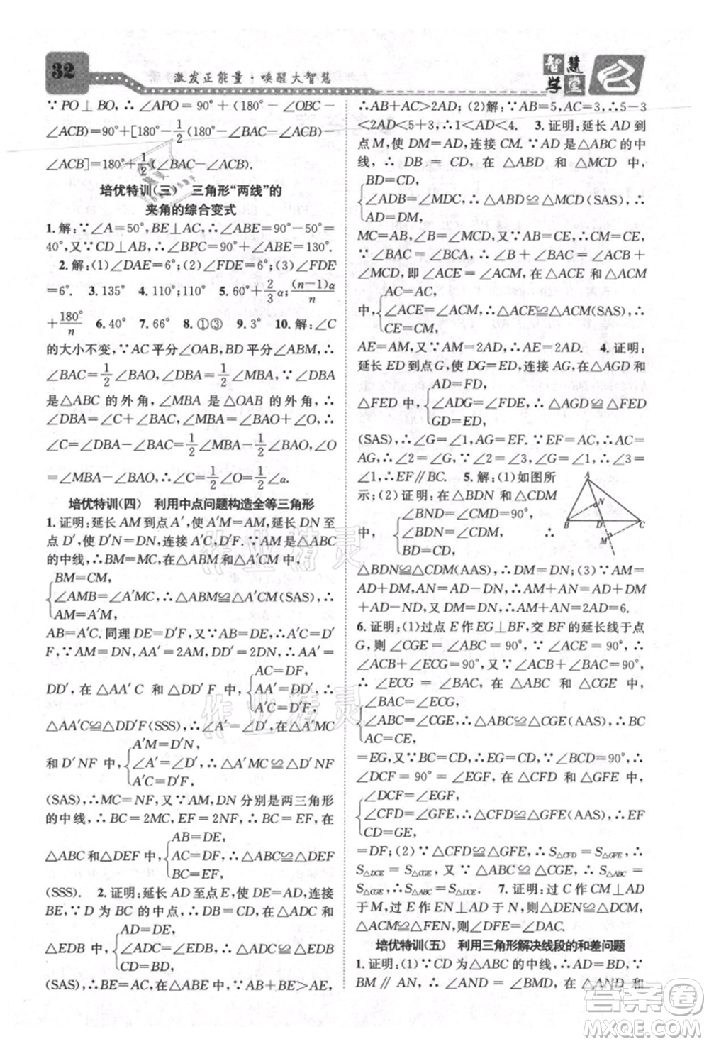 天津科學(xué)技術(shù)出版社2021智慧學(xué)堂核心素養(yǎng)提升法八年級數(shù)學(xué)上冊人教版臺州專版參考答案