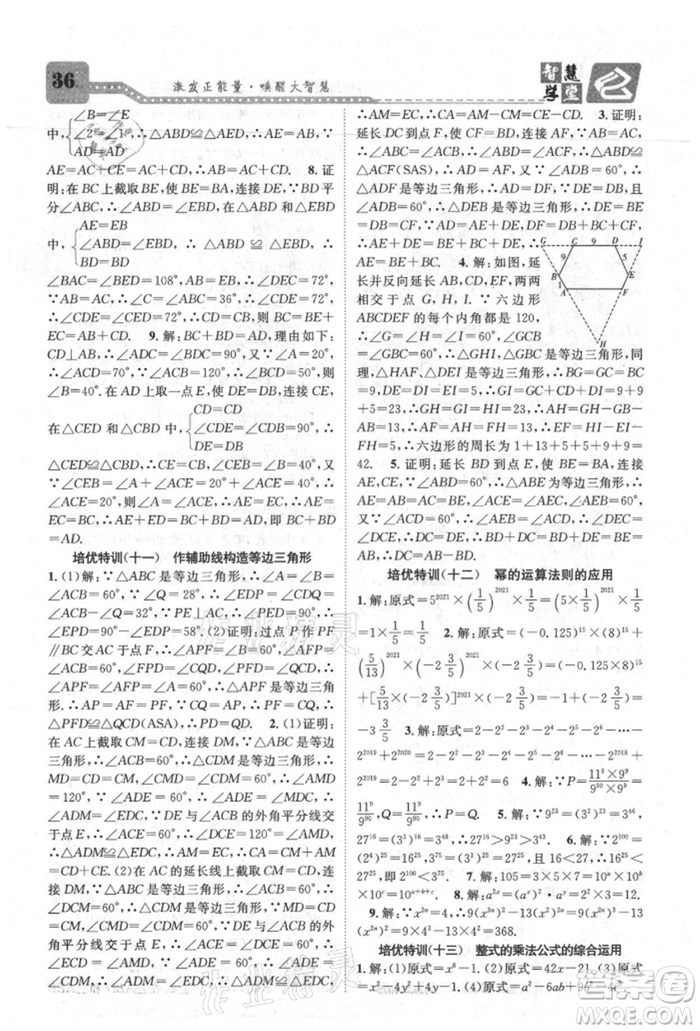 天津科學(xué)技術(shù)出版社2021智慧學(xué)堂核心素養(yǎng)提升法八年級數(shù)學(xué)上冊人教版臺州專版參考答案