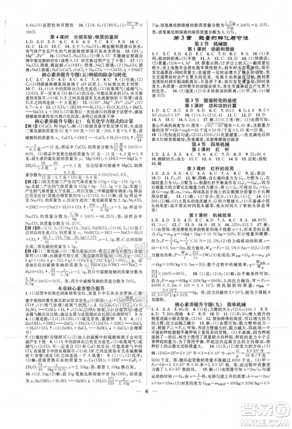 天津科學(xué)技術(shù)出版社2021智慧學(xué)堂核心素養(yǎng)提升法九年級科學(xué)浙教版浙江專版參考答案