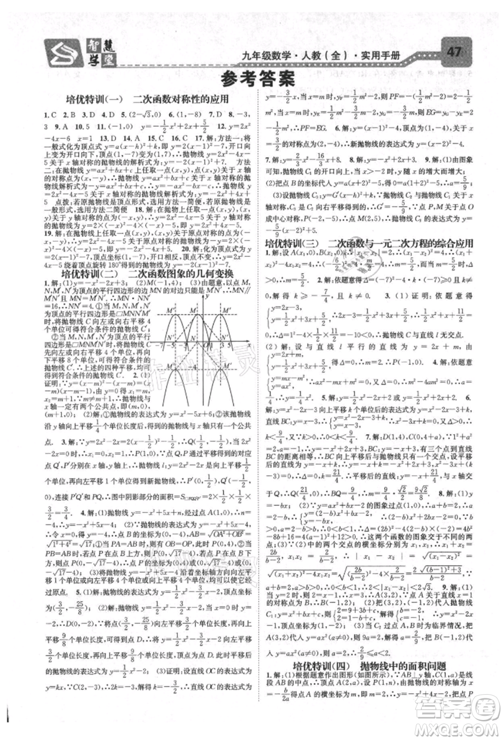 天津科學技術(shù)出版社2021智慧學堂核心素養(yǎng)提升法九年級數(shù)學人教版臺州專版參考答案