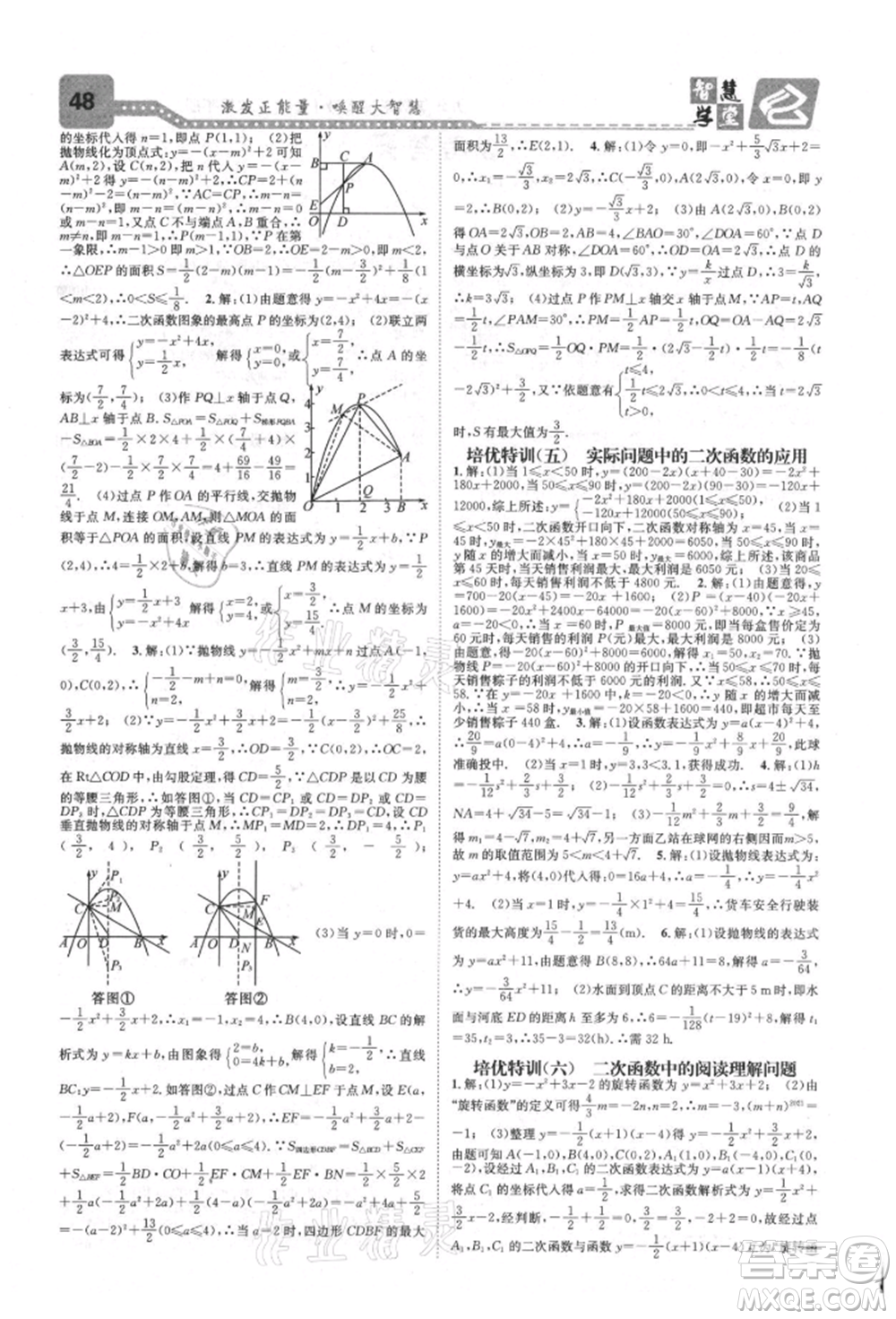 天津科學技術(shù)出版社2021智慧學堂核心素養(yǎng)提升法九年級數(shù)學人教版臺州專版參考答案