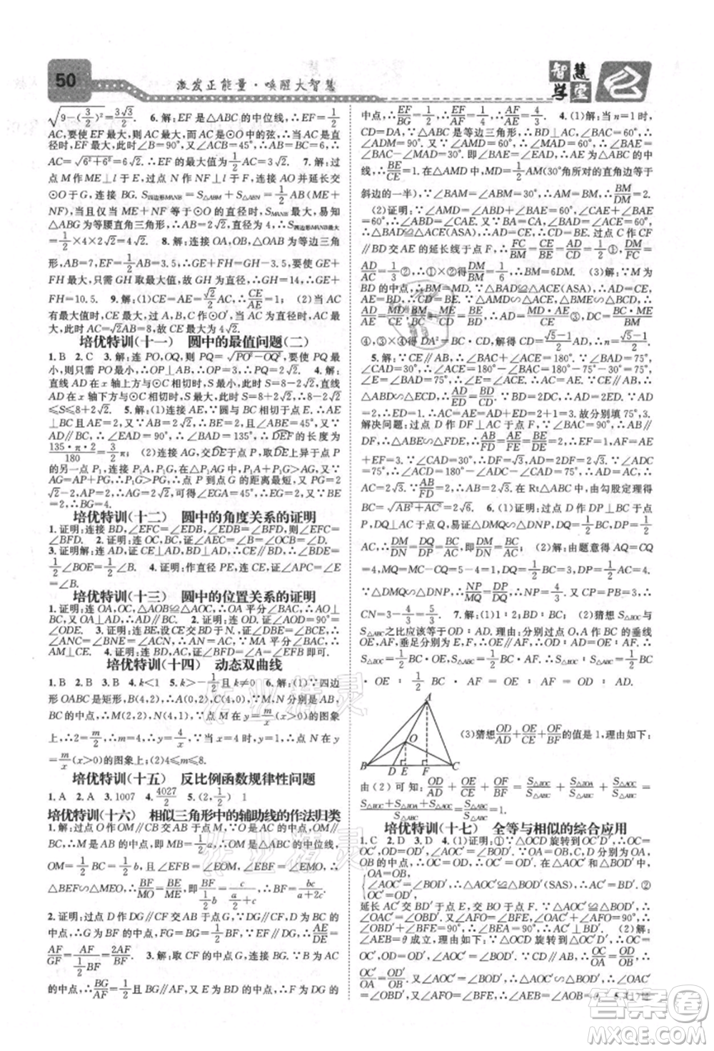 天津科學技術(shù)出版社2021智慧學堂核心素養(yǎng)提升法九年級數(shù)學人教版臺州專版參考答案