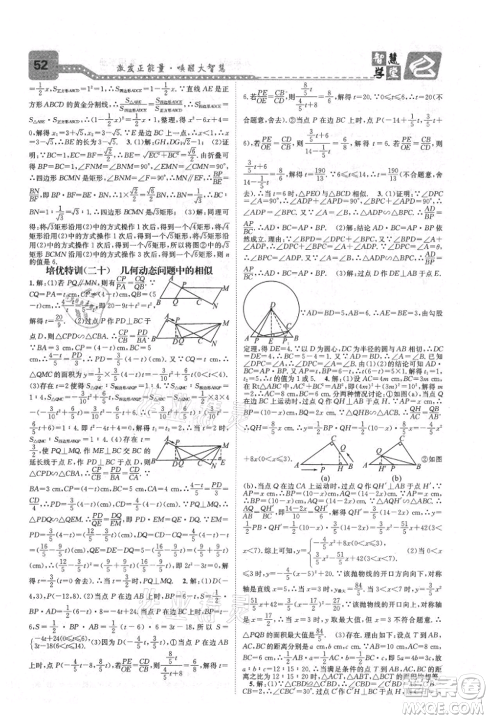 天津科學技術(shù)出版社2021智慧學堂核心素養(yǎng)提升法九年級數(shù)學人教版臺州專版參考答案