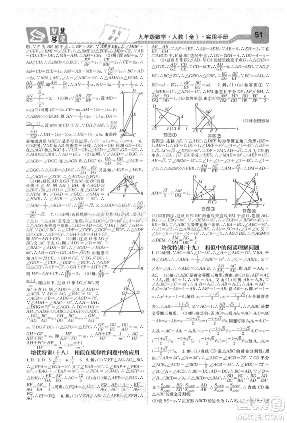 天津科學技術(shù)出版社2021智慧學堂核心素養(yǎng)提升法九年級數(shù)學人教版臺州專版參考答案