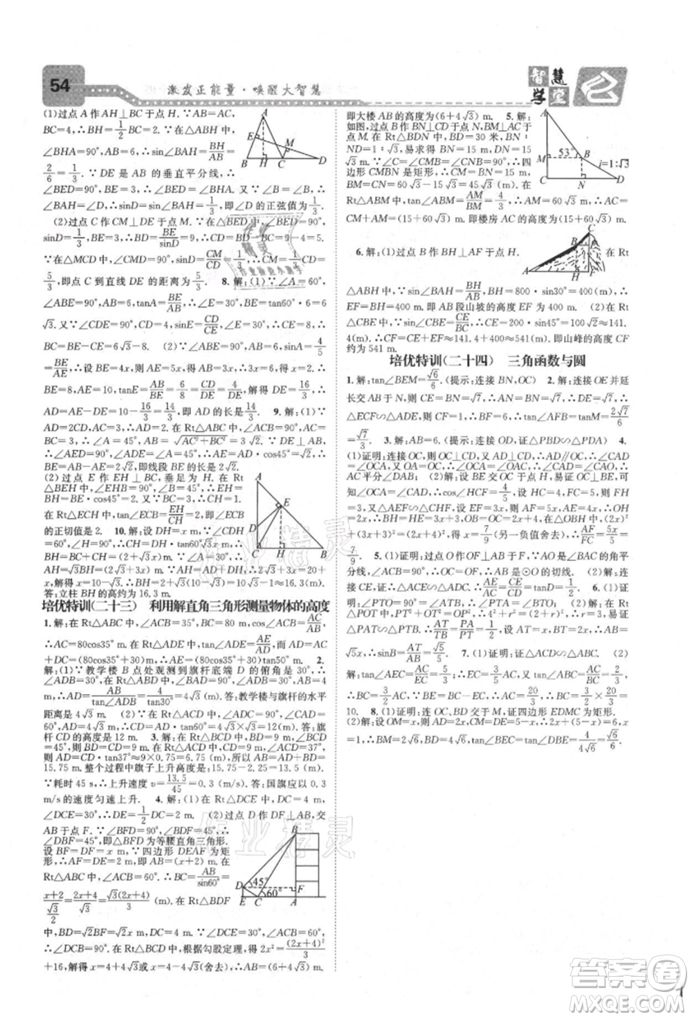 天津科學技術(shù)出版社2021智慧學堂核心素養(yǎng)提升法九年級數(shù)學人教版臺州專版參考答案