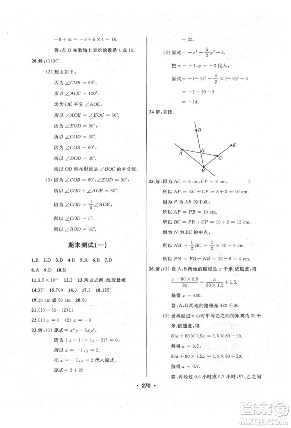 延邊人民出版社2021試題優(yōu)化課堂同步七年級(jí)數(shù)學(xué)上冊(cè)人教版參考答案