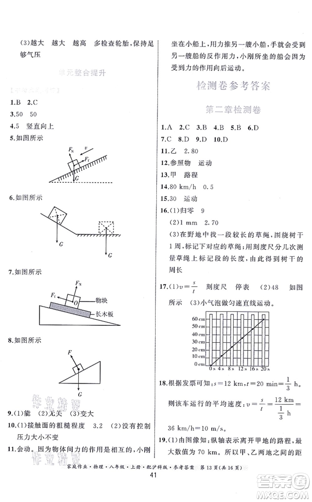 貴州科技出版社2021家庭作業(yè)八年級物理上冊滬科版答案