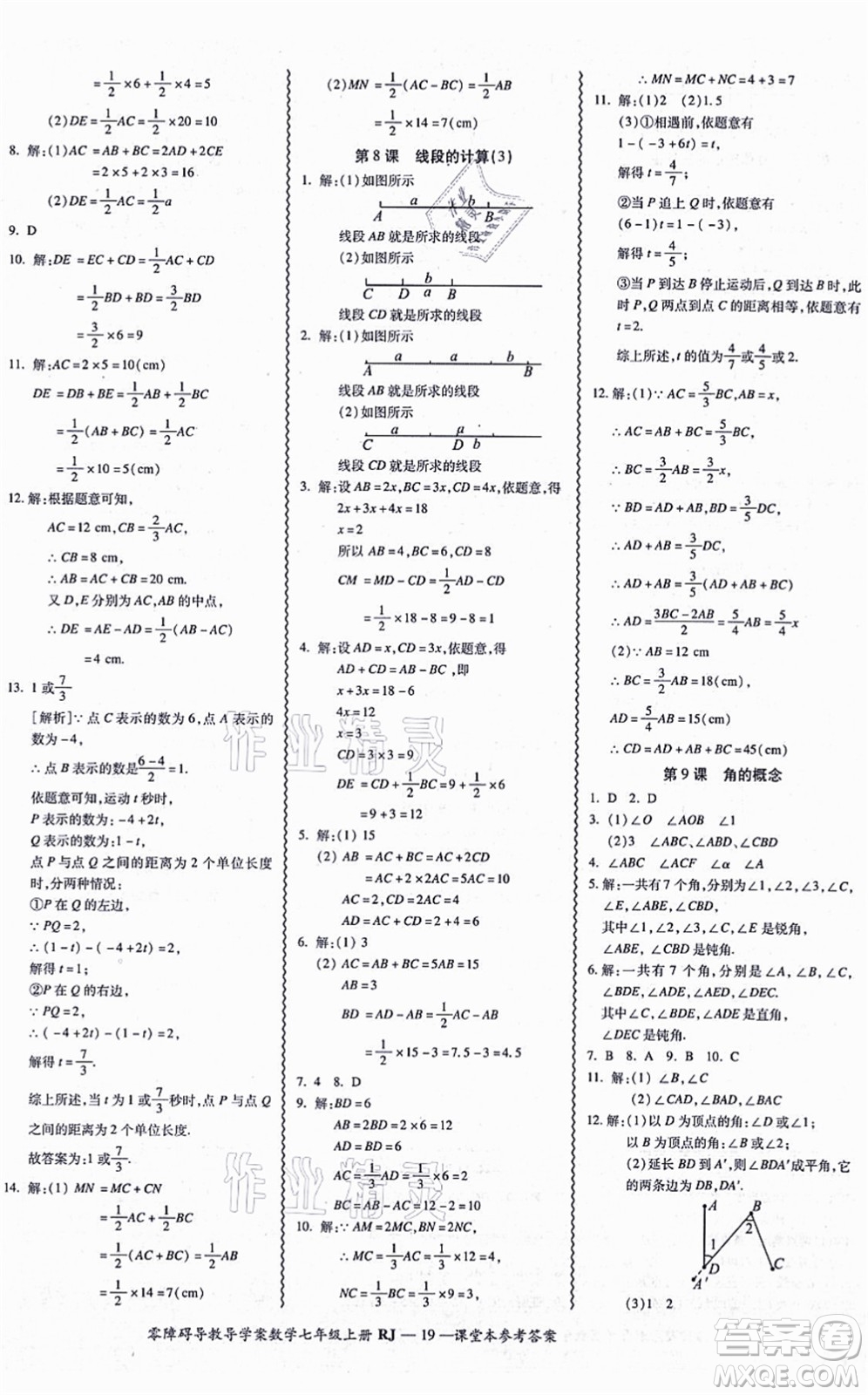 廣州出版社2021零障礙導(dǎo)教導(dǎo)學(xué)案七年級數(shù)學(xué)上冊人教版答案