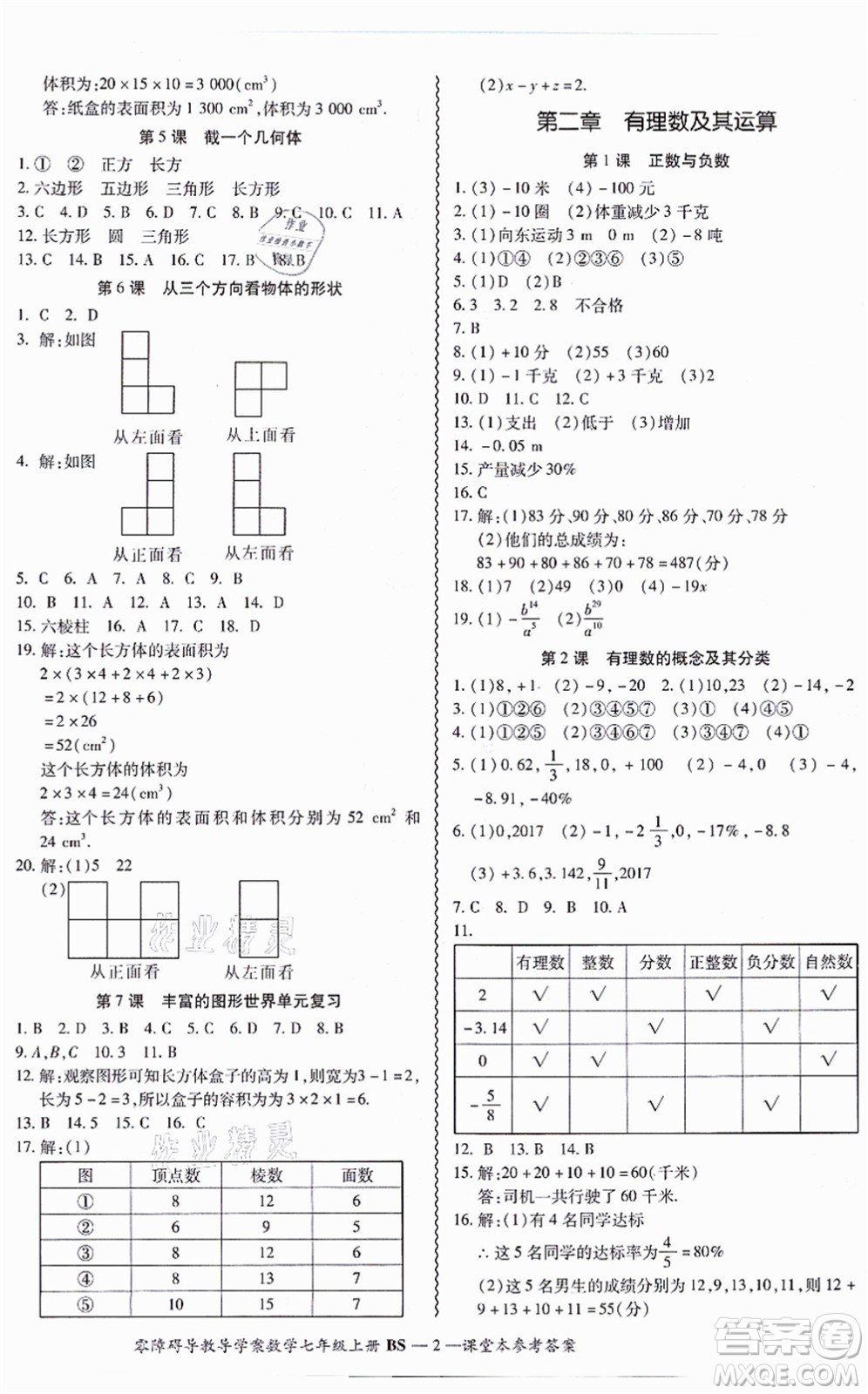 電子科技大學(xué)出版社2021零障礙導(dǎo)教導(dǎo)學(xué)案七年級(jí)數(shù)學(xué)上冊(cè)BSSX北師版答案