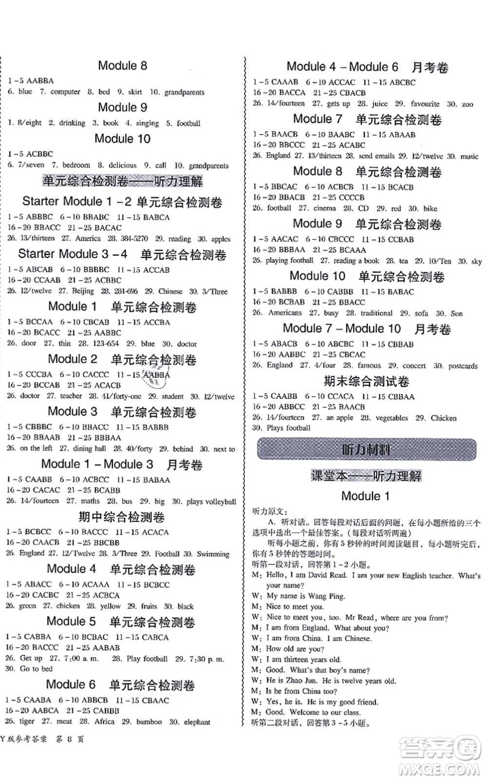 電子科技大學(xué)出版社2021零障礙導(dǎo)教導(dǎo)學(xué)案七年級(jí)英語(yǔ)上冊(cè)WY外研版答案