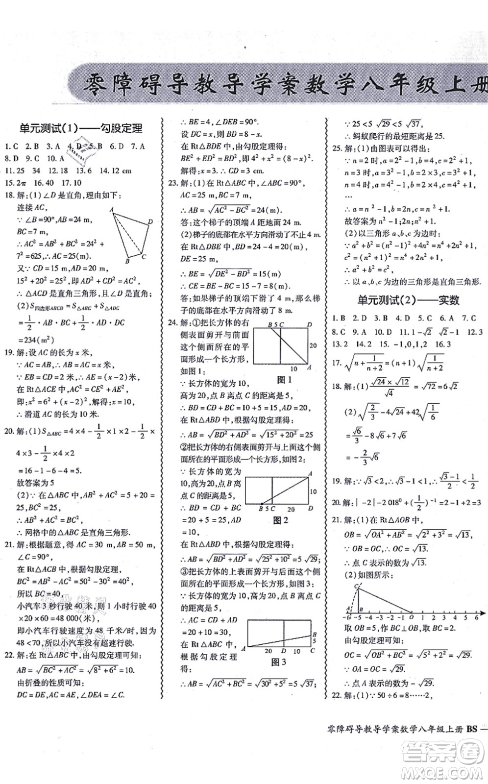 電子科技大學出版社2021零障礙導教導學案八年級數(shù)學上冊BSSX北師版答案