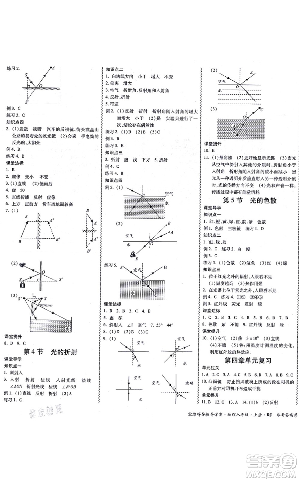 電子科技大學(xué)出版社2021零障礙導(dǎo)教導(dǎo)學(xué)案八年級(jí)物理上冊(cè)RJWL人教版答案