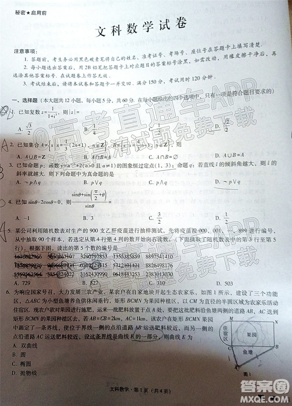 2022屆云師大附中高三適應(yīng)性月考六?文科數(shù)學試題及答案