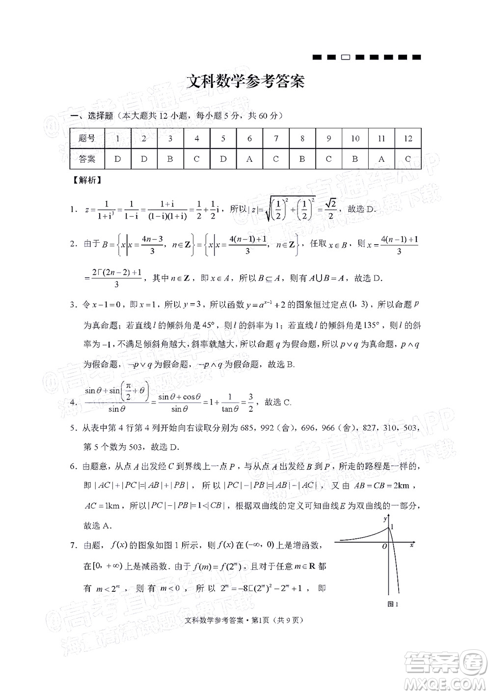 2022屆云師大附中高三適應(yīng)性月考六?文科數(shù)學試題及答案