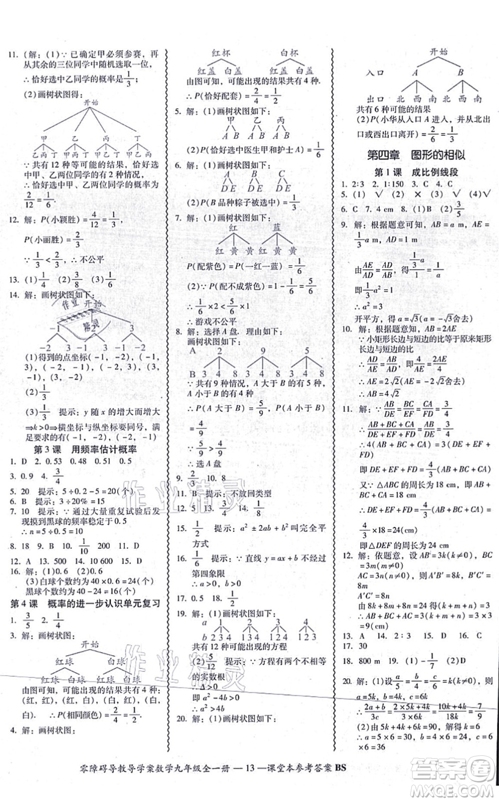 電子科技大學(xué)出版社2021零障礙導(dǎo)教導(dǎo)學(xué)案九年級(jí)數(shù)學(xué)全一冊(cè)BSSX北師版答案