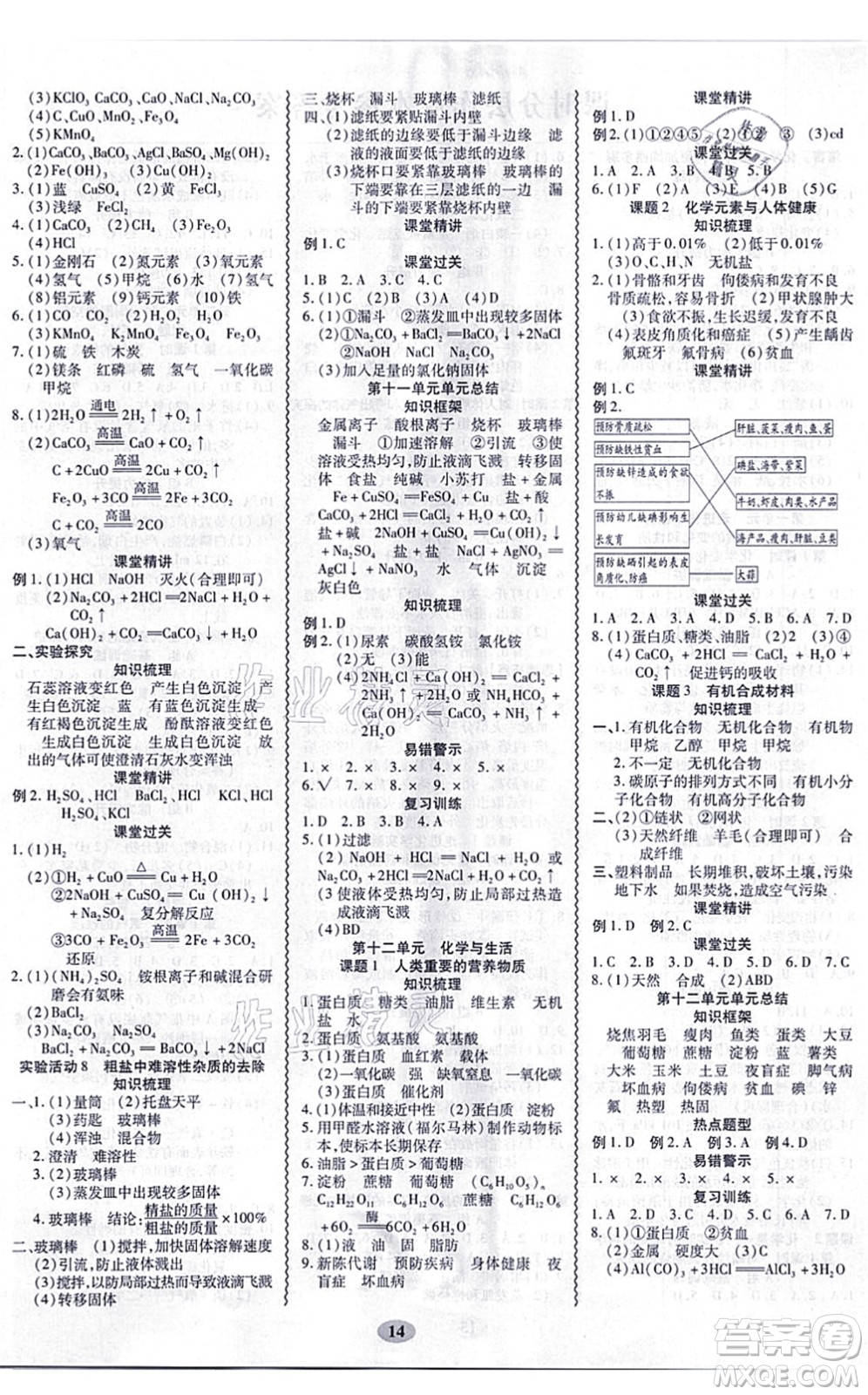 電子科技大學出版社2021零障礙導教導學案九年級化學全一冊RJHX人教版答案