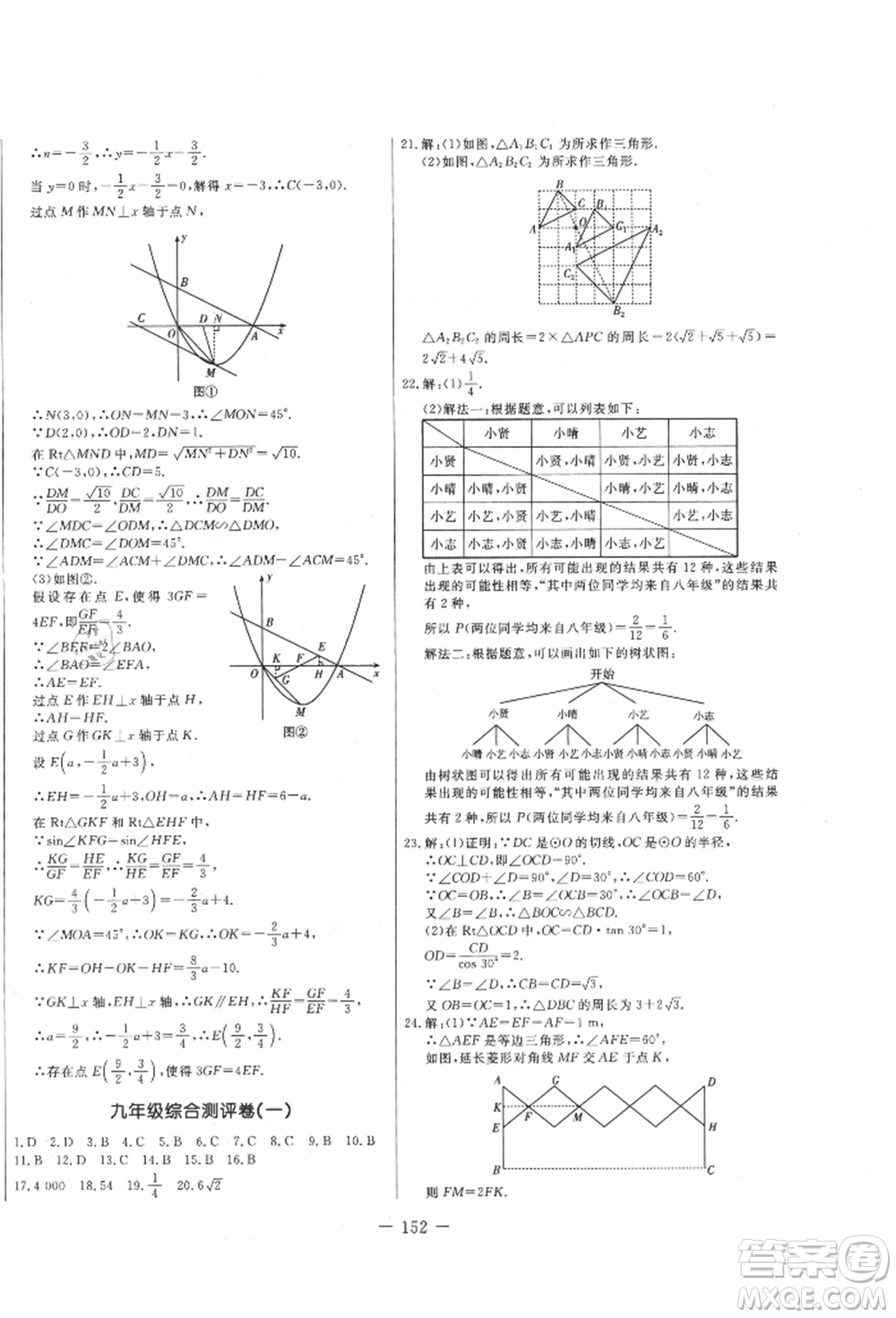 吉林教育出版社2021創(chuàng)新思維全程備考金題一卷通九年級(jí)數(shù)學(xué)人教版參考答案