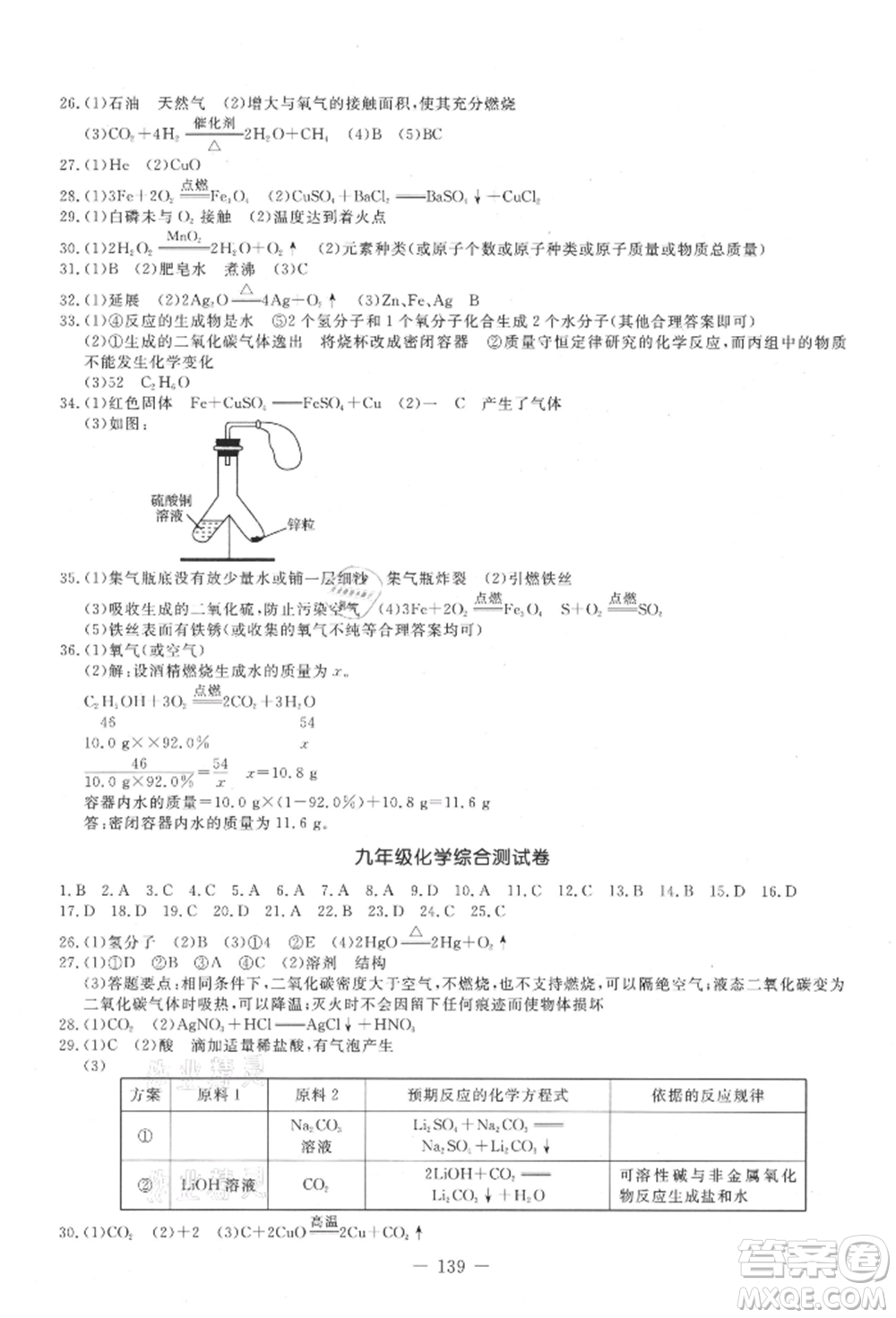 吉林教育出版社2021創(chuàng)新思維全程備考金題一卷通九年級(jí)化學(xué)人教版參考答案